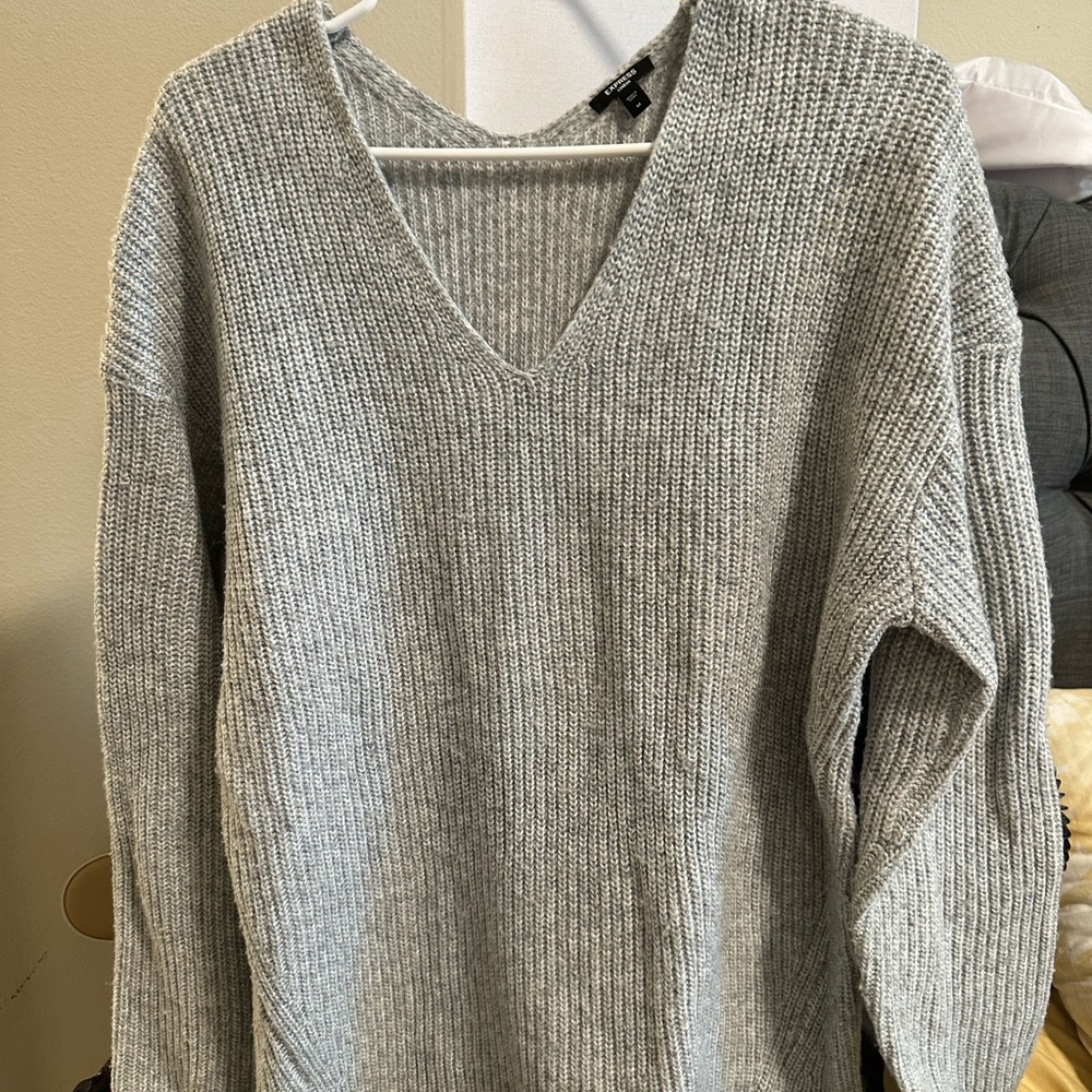 Gray V-Neck Women's Sweater
